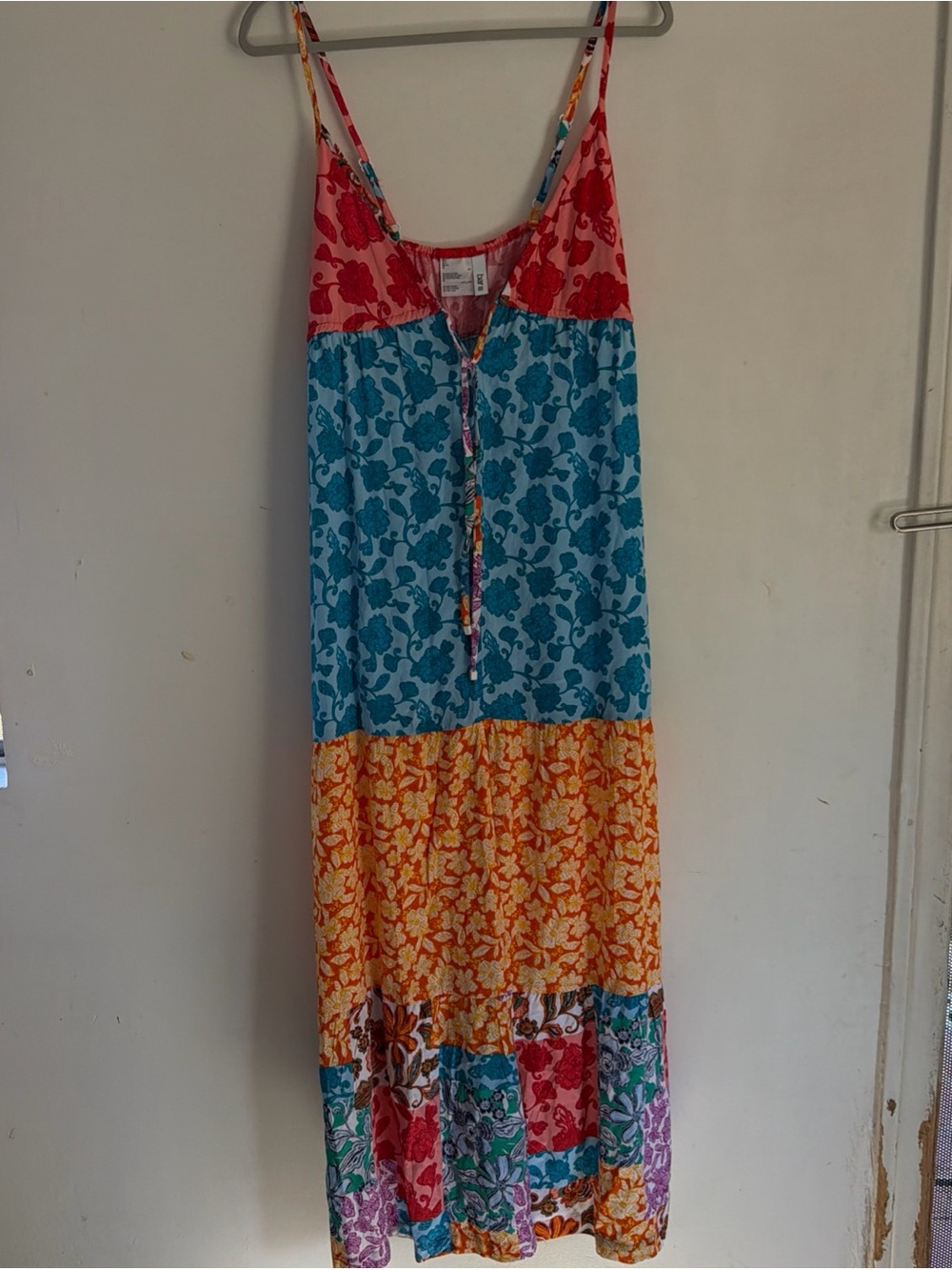 Bar III Pink, Teal, Yellow Floral Tiered Maxi Dress